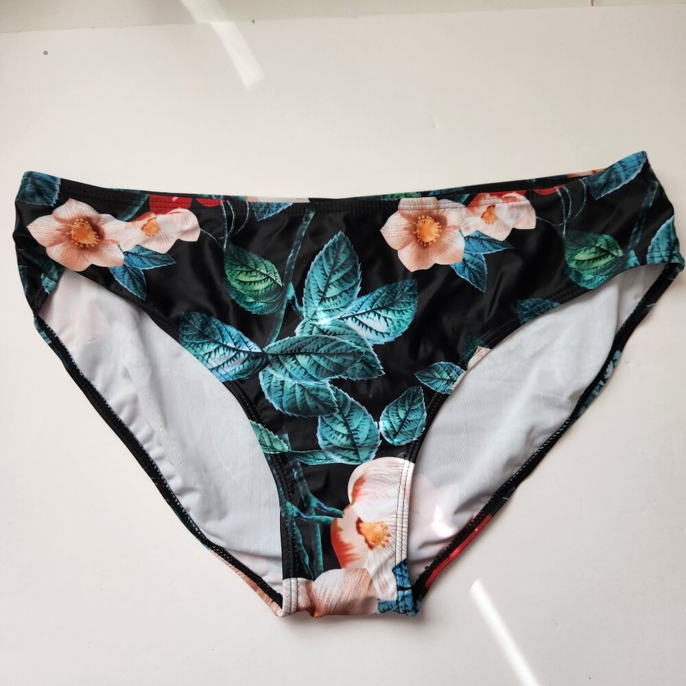 Floral Print Bikini Bottoms XXL Nylon Orange Green Blue